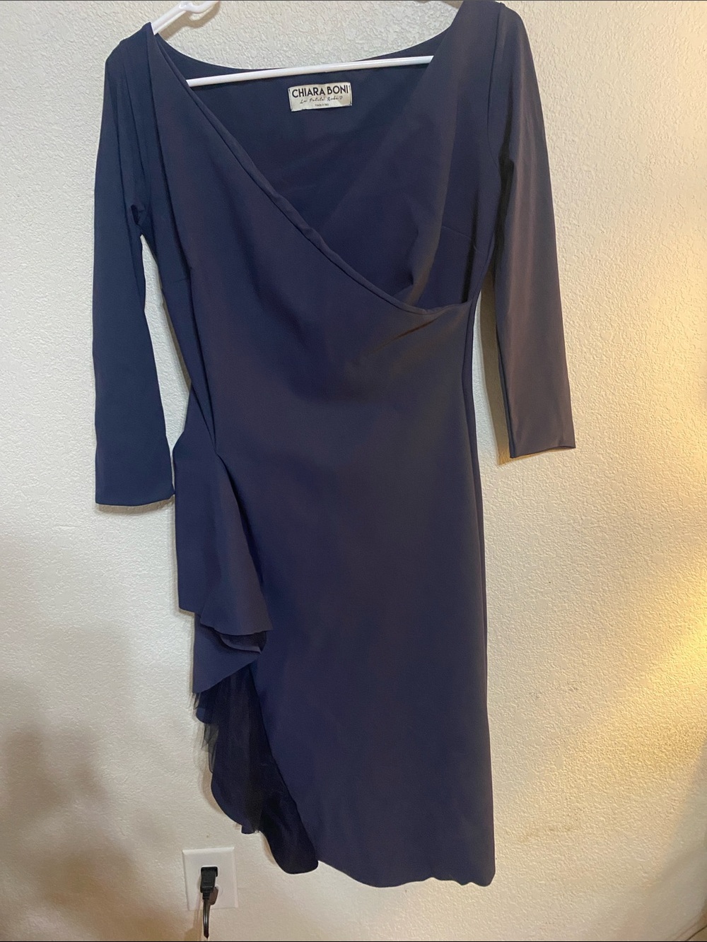 Chiara Boni Deep Navy Wrap-Effect Ruffle Midi Dress